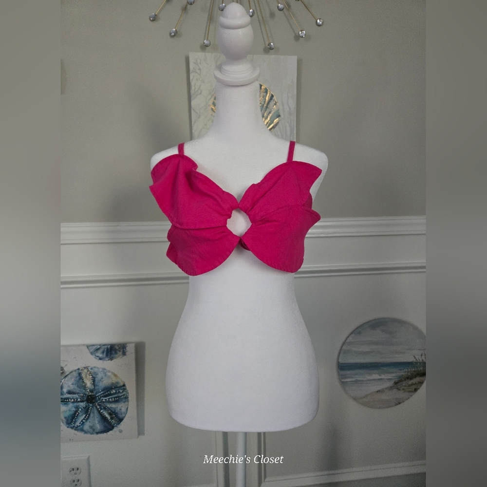 Priscila Pires Hot Pink Bow Front Structured Bustier Crop Top Small P